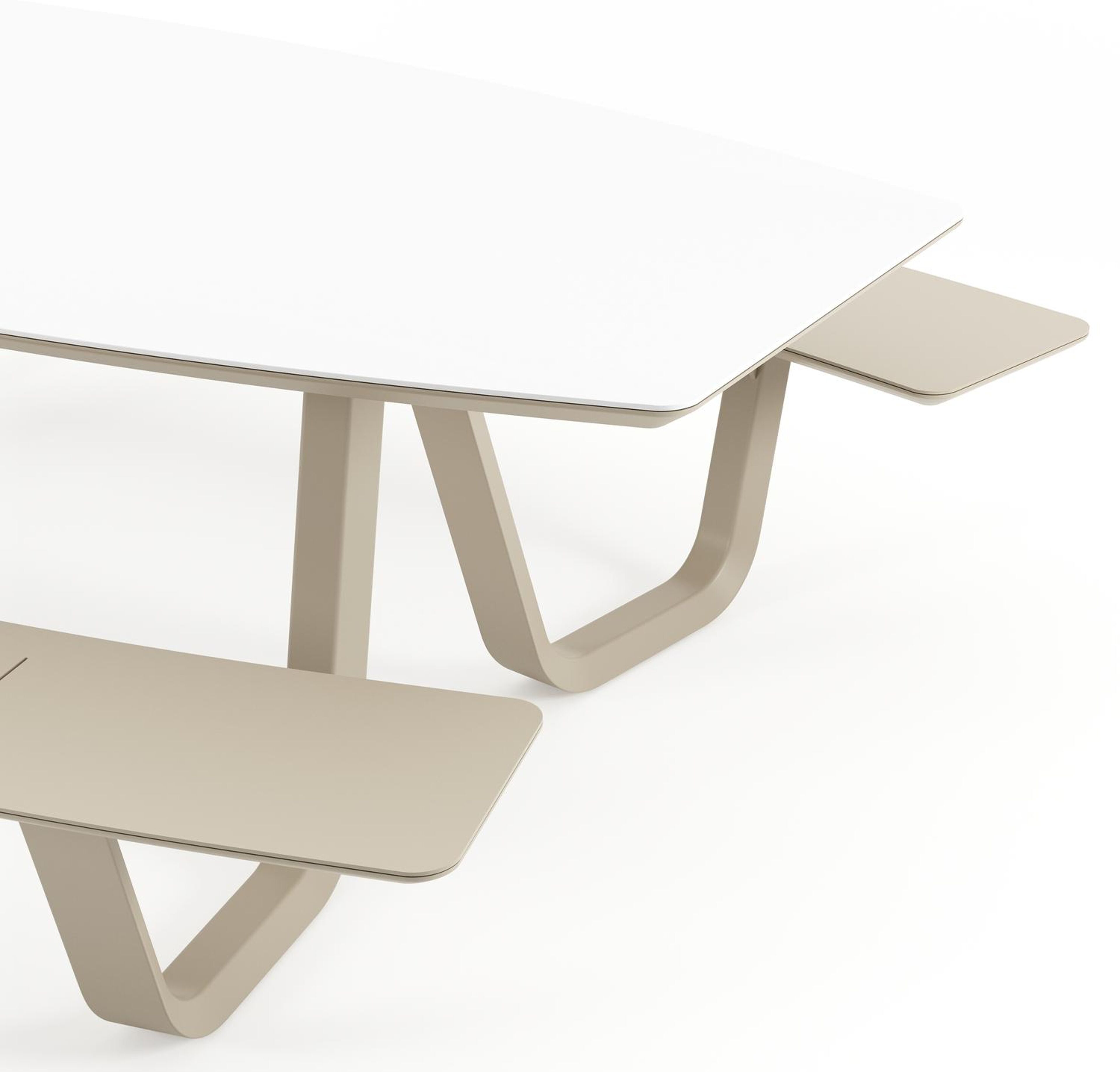Table de pique-nique Forno forme de bateau forme de bateau en aluminium beige et céramique pleine Arctic White - Lg. 240 x Lrg. 181 x Haut. 72 cm