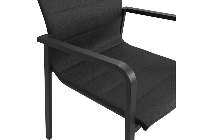 Como stapelbare tuinstoel in zwart aluminium en zwart luxe comfort textilene