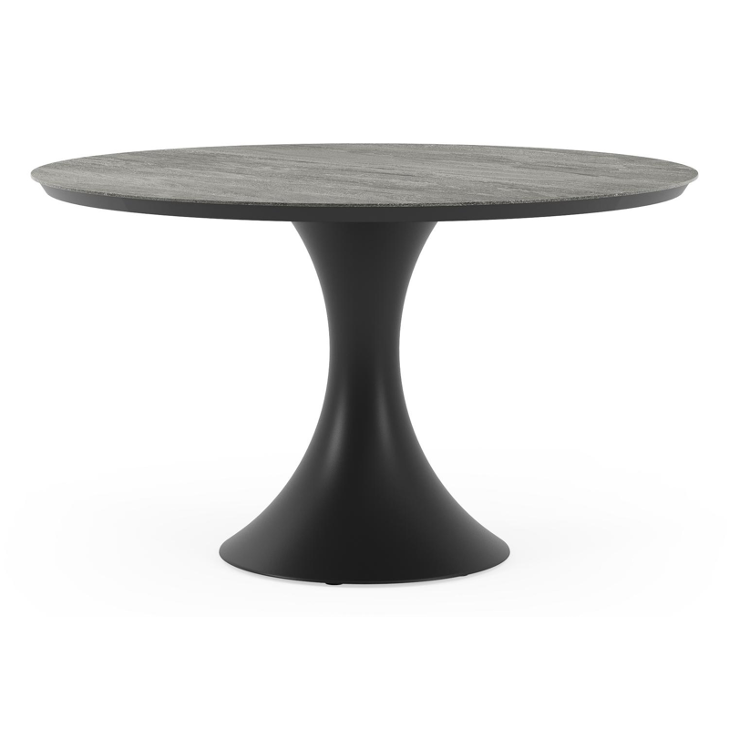 Fano tuintafel in zwart aluminium en volkeramiek aspen grey - Dia. 130 x H 75 cm