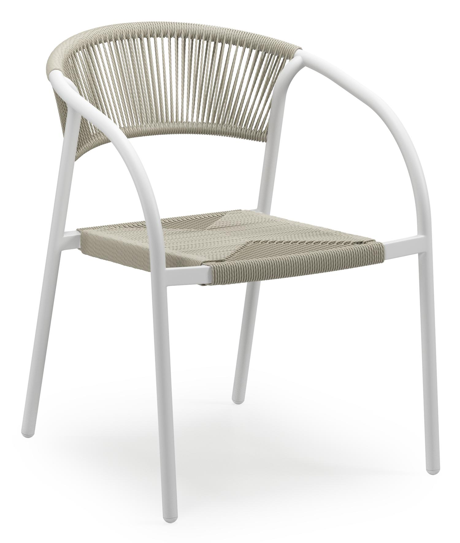 Chaise de jardin Melo empilable en aluminium blanc et résine tressée torsadée beige