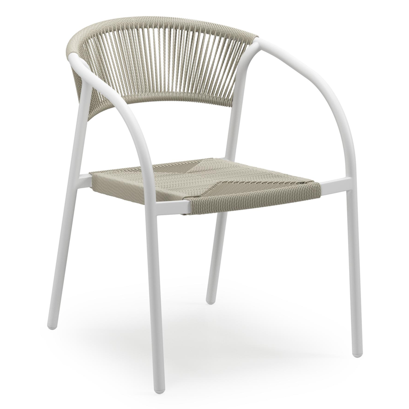 Alora tuinset in wit aluminium en polywood met 6 stapelbare Melo tuinstoelen