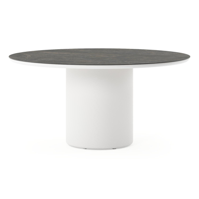 Amico tuintafel rond in wit aluminium en volkeramiek Black Obsession - Dia. 148 x H 73.5 cm