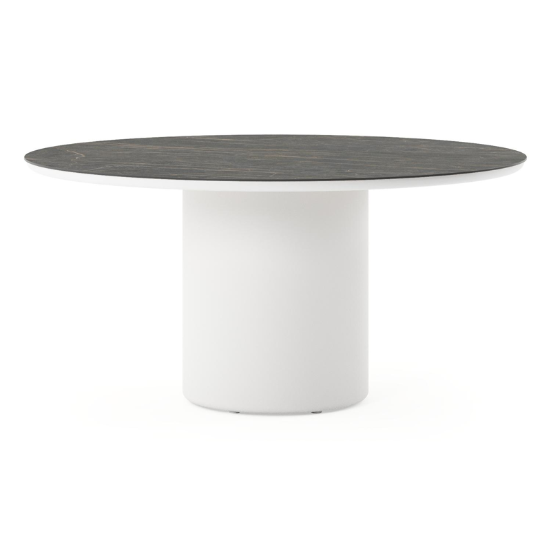 Amico tuintafel rond in wit aluminium en volkeramiek Black Obsession - Dia. 148 x H 73.5 cm