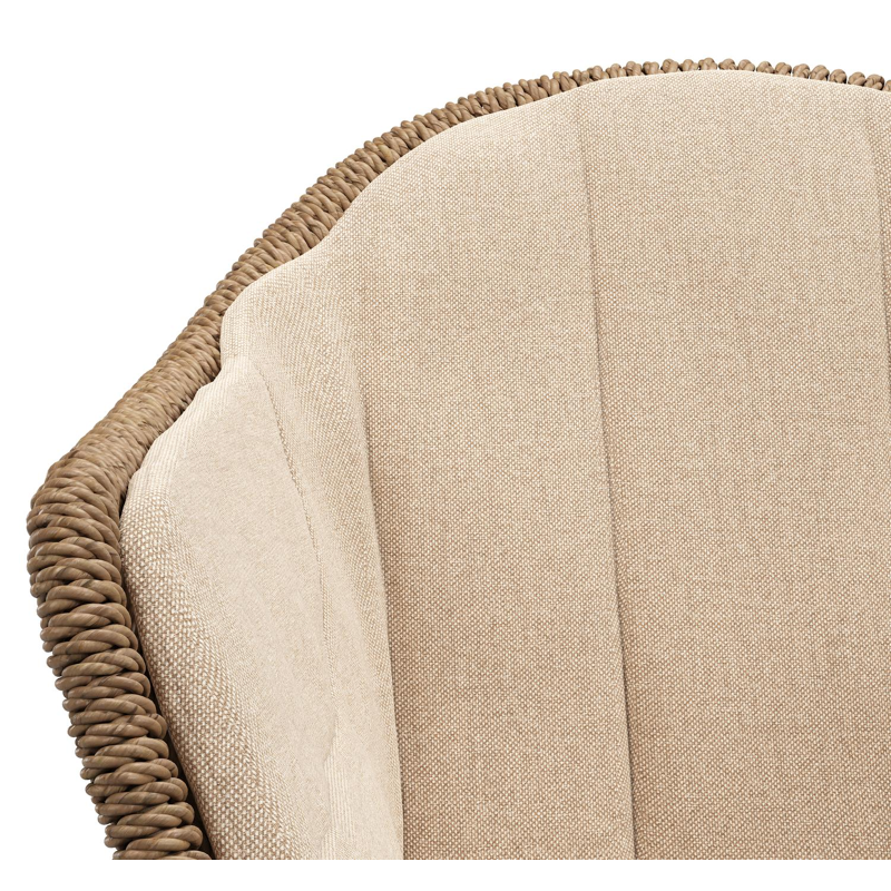 Pagino tuinstoel in teak en bruin ronde wicker met zitkussen in All Weather Sunbrella® Luxe Natte Heather Beige