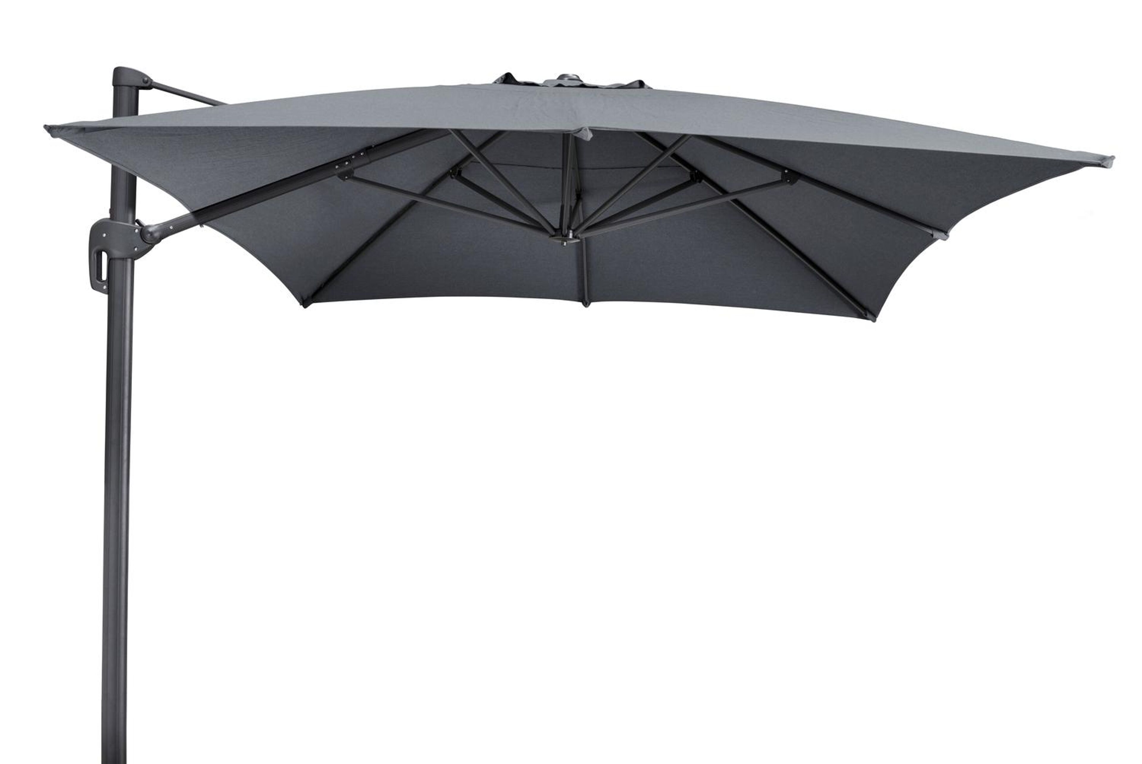 Parasol pendant Rufina en aluminium noir avec toile de parasol en all weather sunbrella® luxe natte charcoal chine - Larg1 400 x Larg2 300 cm (sans pied de parasol)
