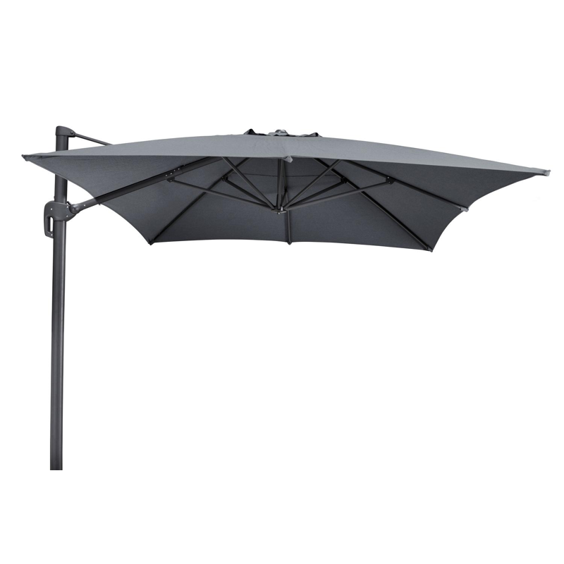 Rufina zweefparasol in zwart aluminium met natte charcoal chine all weather sunbrella® luxe parasoldoek - L1: 300 x L2: 400 cm (zonder voet)