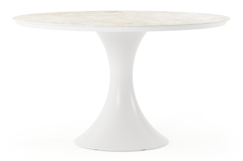 Fano tuintafel rond in wit aluminium en volkeramiek Rapolano dia. 130 cm