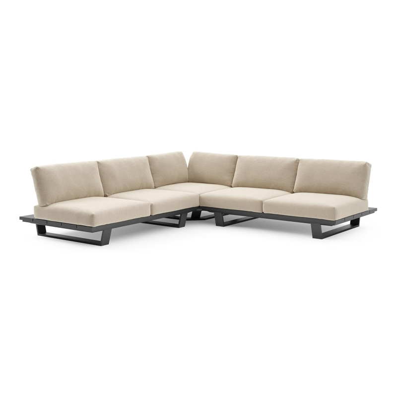 Pagino loungehoek in zwart aluminium met althea chalk all weather cosytica kussen