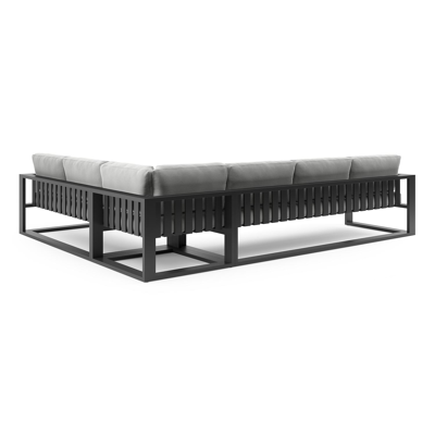 Verato loungehoek in zwart aluminium met natte grey chine all weather sunbrella® luxe kussen