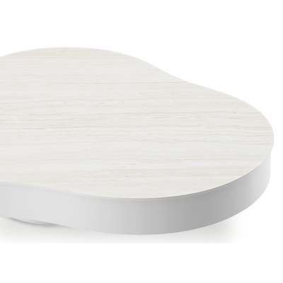 Table de basse Lomano en aluminium blanc et céramique pleine Calista - Lg. 131 x Lrg. 108 x Haut. 8 cm