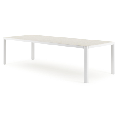 Table de jardin Como en aluminium blanc et céramique pleine shilin - Lg 280 x Larg. 110 x H 75 cm