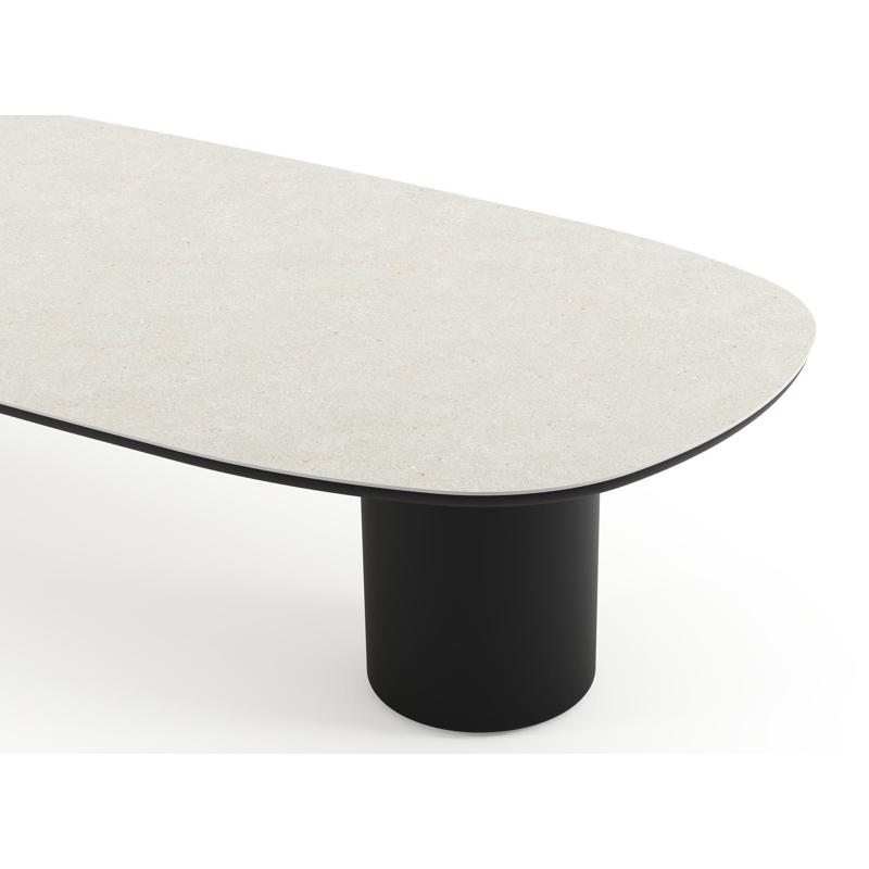 Amico low dining tuintafel bombo in zwart aluminium en volkeramiek Shilin - L 320 x B 130 x H 61 cm