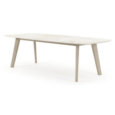 Lacirma tuintafel bootvorm in beige aluminium en volkeramiek Rapolano L 255 x B 115 cm