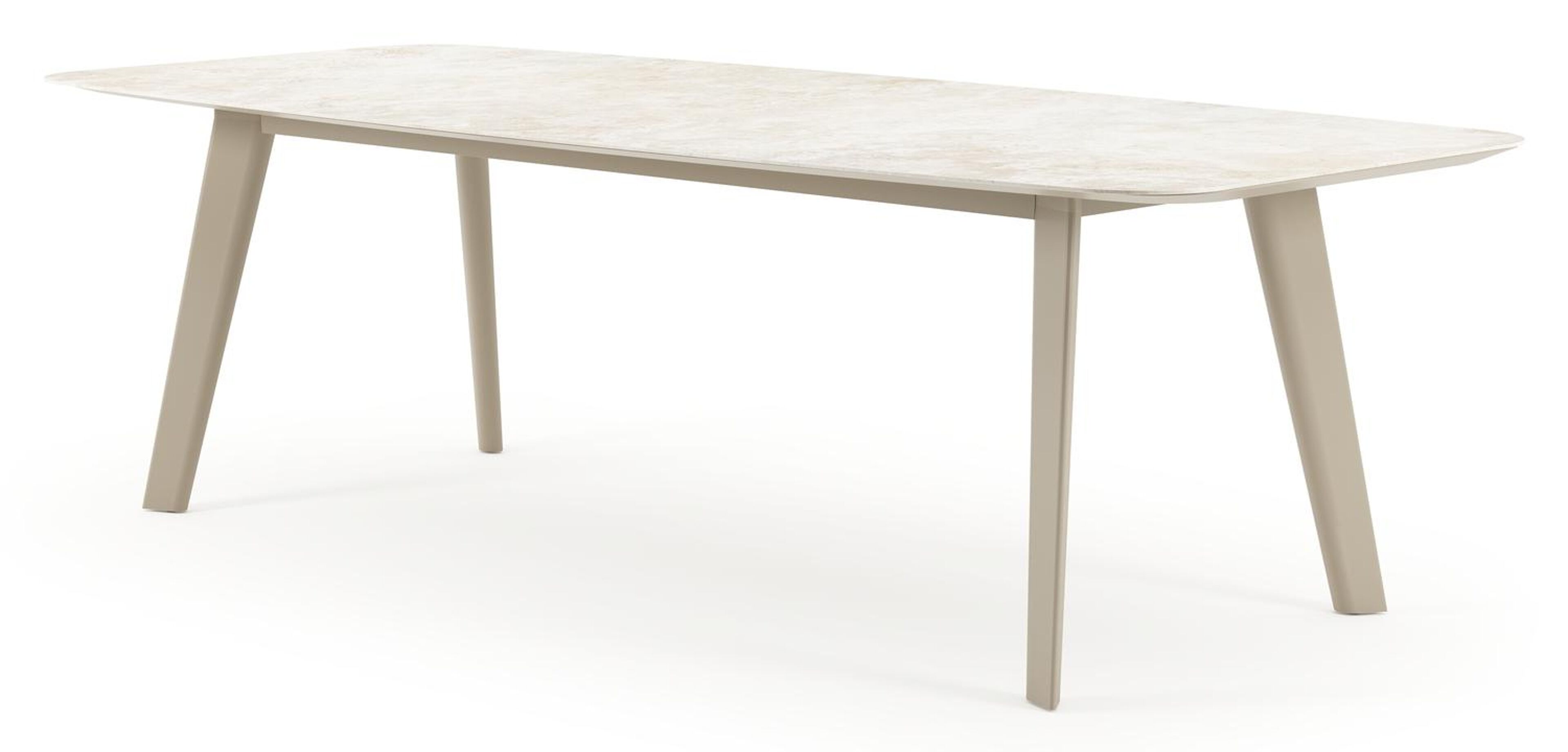 Lacirma tuintafel bootvorm in beige aluminium en volkeramiek Rapolano L 255 x B 115 cm