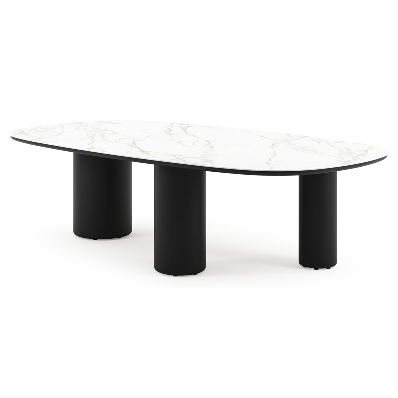 Table de jardin Amico bombo xl en aluminium noir et céramique pleine Calacatta - Lg. 270 x Lrg. 148 x Haut. 74 cm