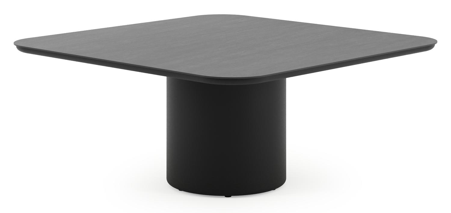 Amico low dining tuintafel afgerond vierkant in zwart aluminium en volkeramiek Basalt Black - L 148 x B 148 x H 61 cm