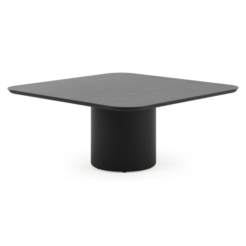 Amico low dining tuintafel afgerond vierkant in zwart aluminium en volkeramiek Basalt Black - L 148 x B 148 x H 61 cm
