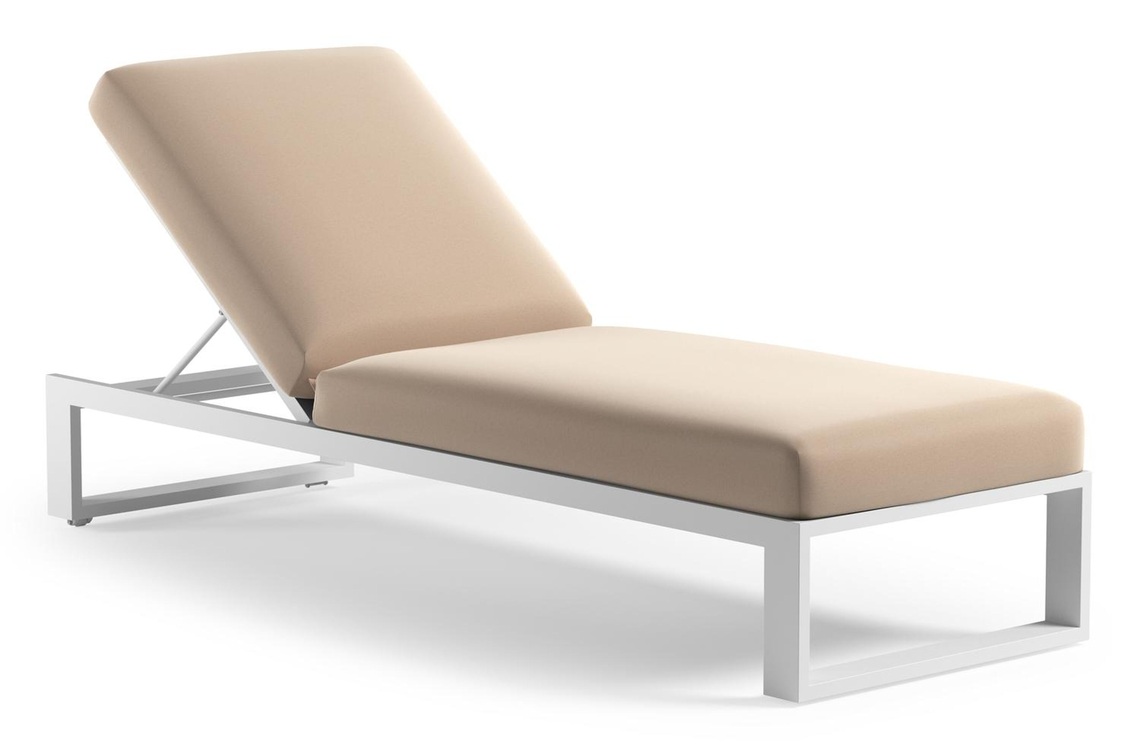 Verato verstelbaar ligbed in wit aluminium met natte linen chalk all weather Sunbrella® luxe kussen