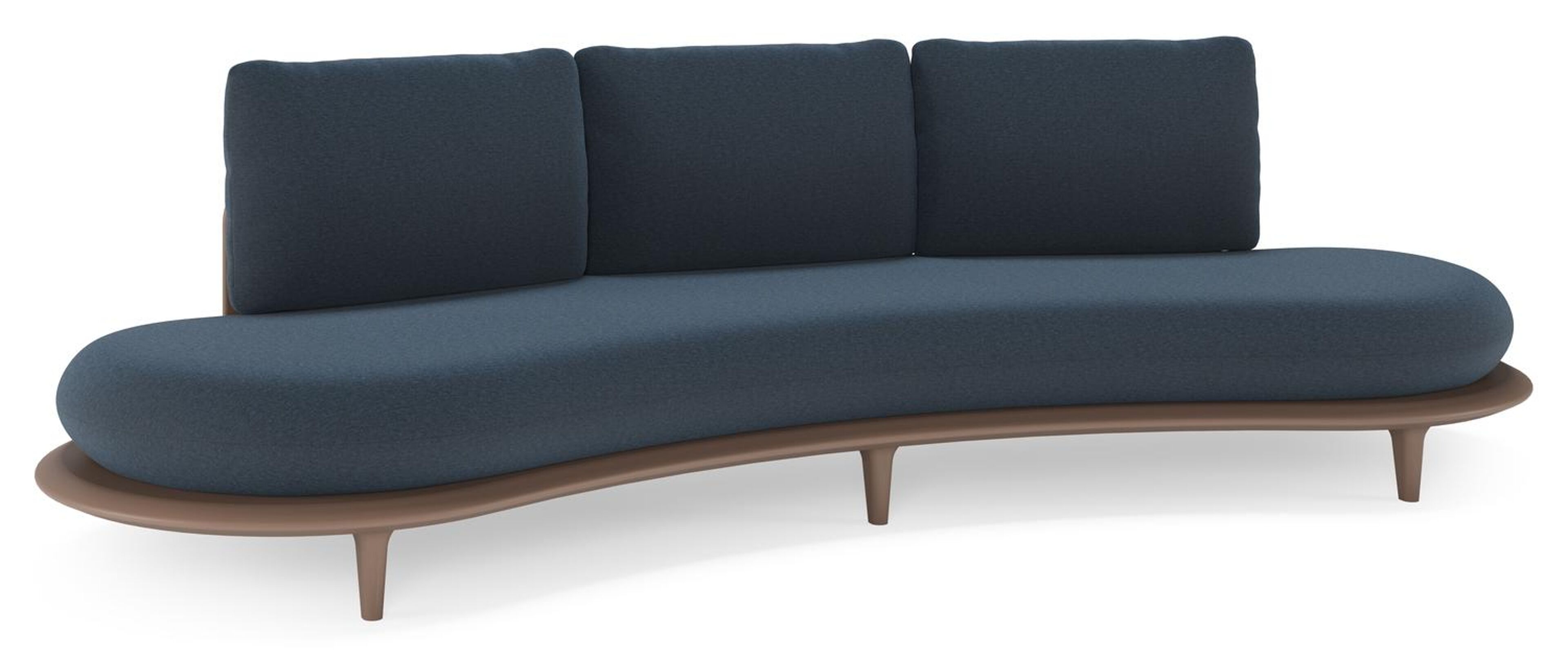 Bomero loungebank in taupe aluminium met heritage indigo all weather sunbrella® luxe kussen