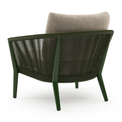 Orso loungestoel in groen aluminium en groen verticaal geweven ronde rope met Chartres Pewter all weather sunbrella® luxe kussen