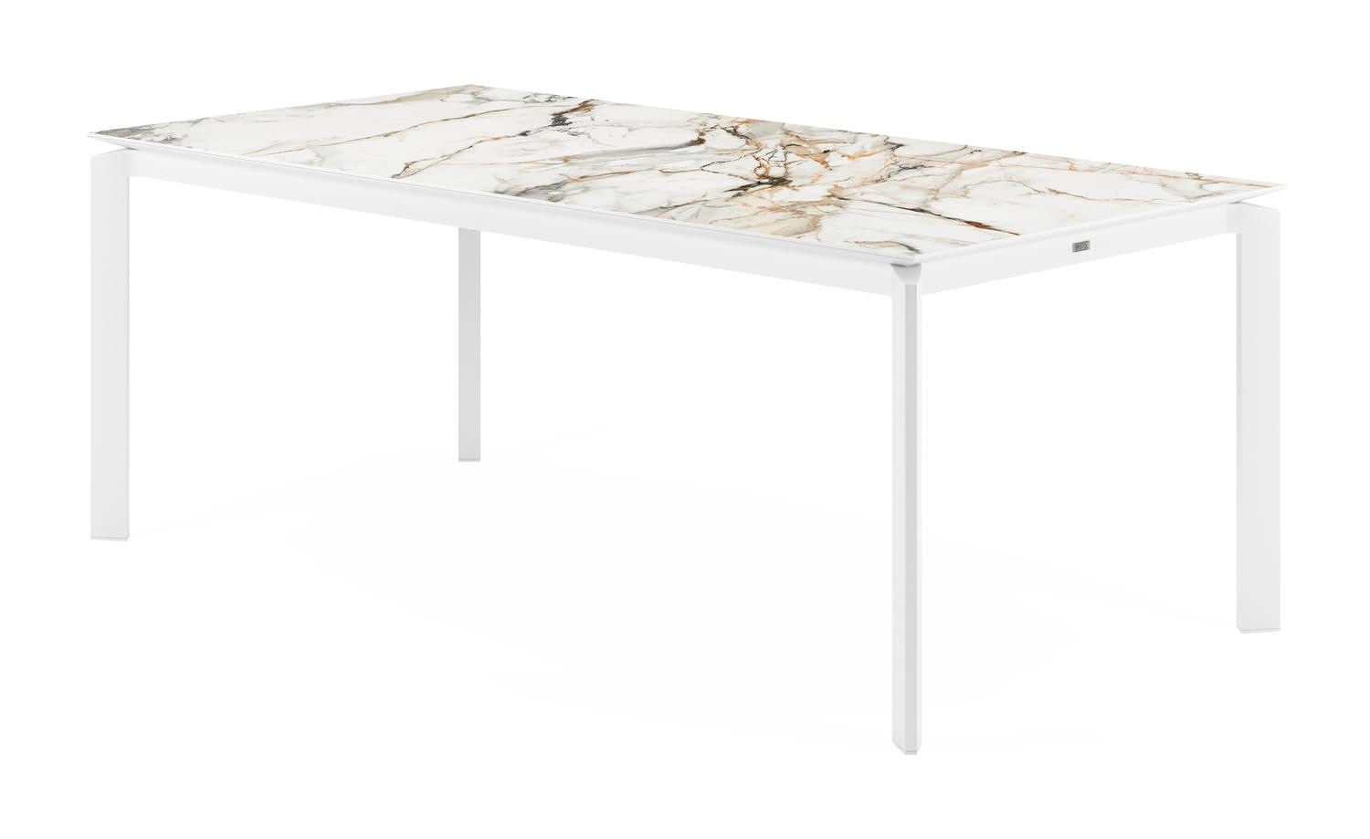 Cirello tuintafel in wit aluminium en volkeramiek calacatta luxe - L 200 x B 100 x H 76 cm