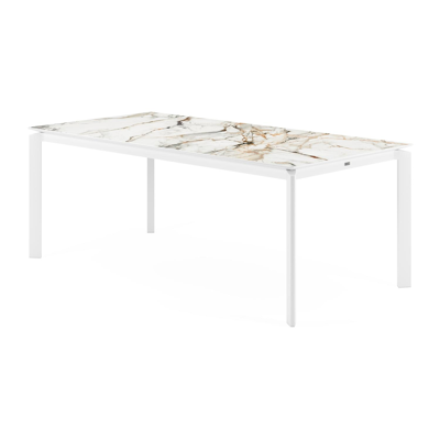 Cirello tuintafel in wit aluminium en volkeramiek calacatta luxe - L 200 x B 100 x H 76 cm