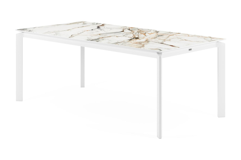 Cirello tuintafel in wit aluminium en volkeramiek calacatta luxe - L 200 x B 100 x H 76 cm