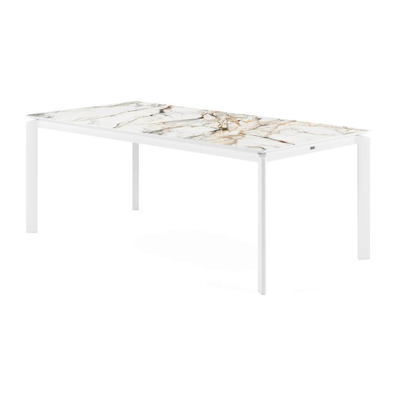 Cirello tuintafel in wit aluminium en volkeramiek calacatta luxe - L 200 x B 100 x H 76 cm