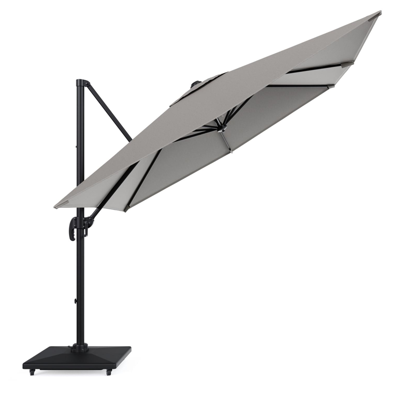 Calpe zweefparasol in zwart aluminium en grijs Weather+ Softtouch parasoldoek - L1 270 x L2 270 cm met Calpe parasolvoet 70 kg met wielen