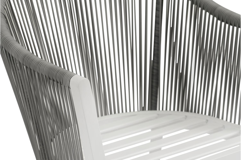 Nano tuinstoel in wit aluminium en grijs verticaal geweven rope