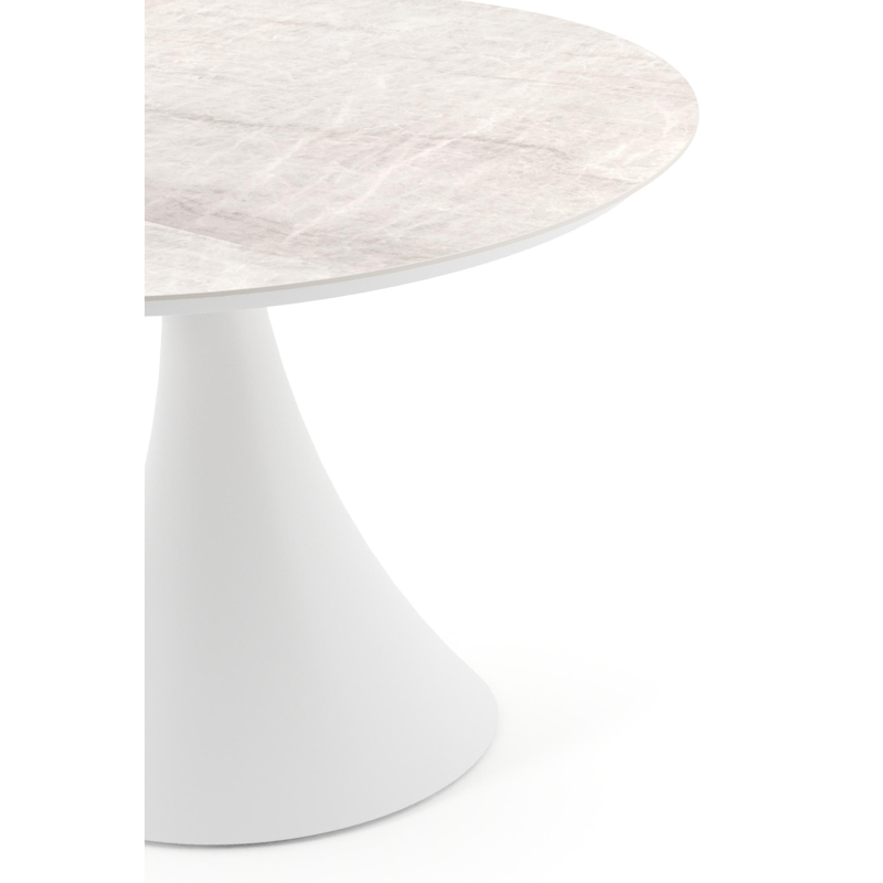 Fano tuintafel rond in wit aluminium en volkeramiek Travertino Bianco - Dia. 110 x H 74 cm