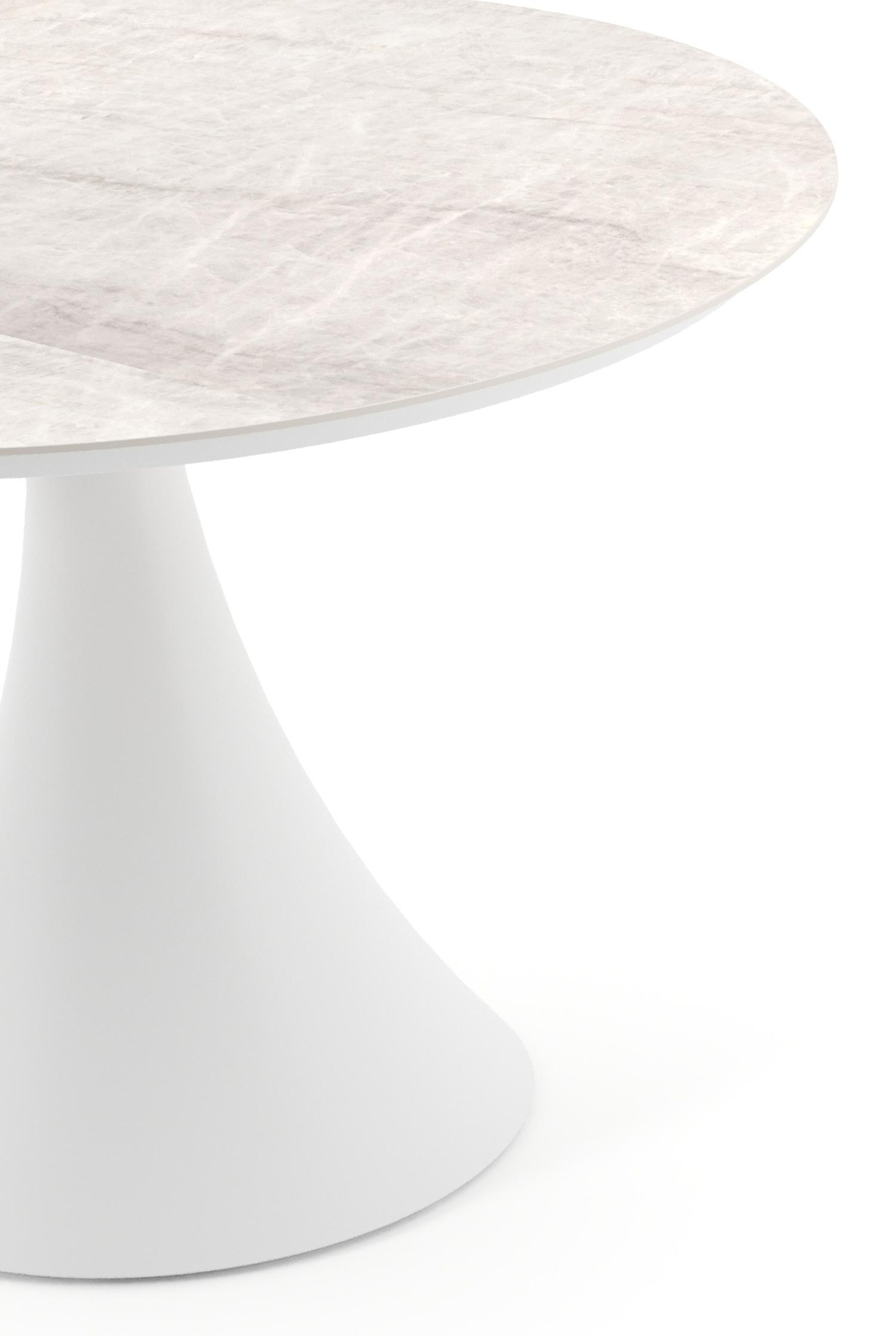 Fano tuintafel rond in wit aluminium en volkeramiek Travertino Bianco - Dia. 110 x H 74 cm