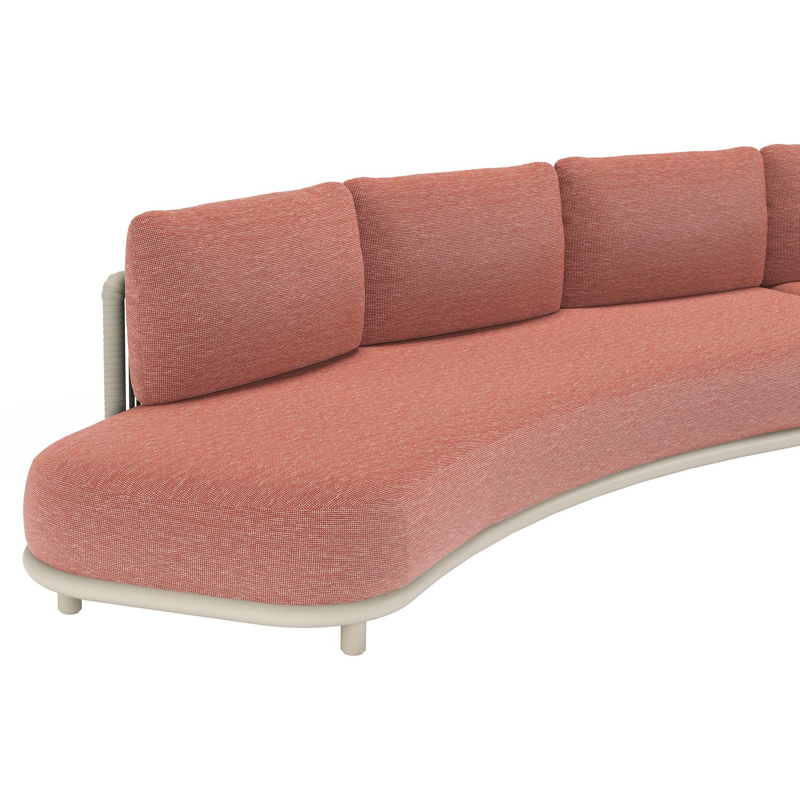 Lomano loungebank in beige aluminium en beige verticaal geweven luxe vlakke rope met Slow Alezan all weather sunbrellaÂ® luxe