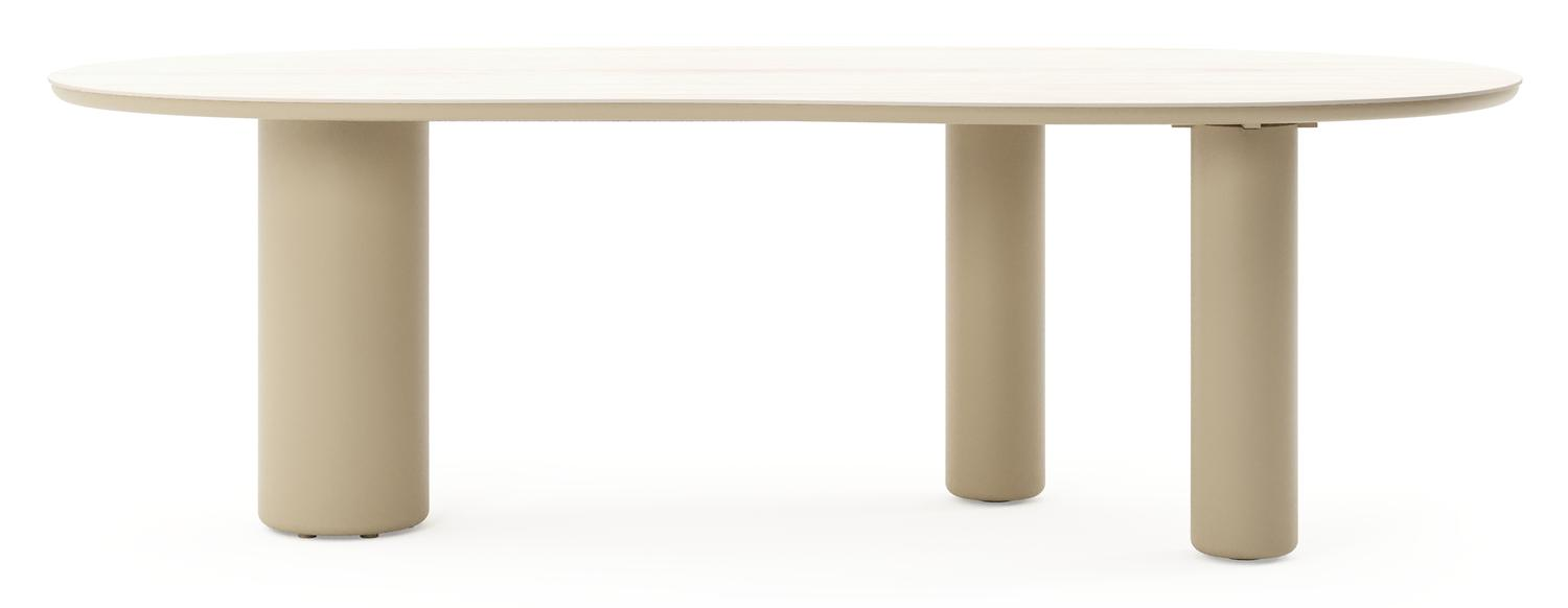 Amico tuintafel organisch in beige aluminium en volkeramiek Travertino Bianco - L 240 x B 110 x H 73.5 cm