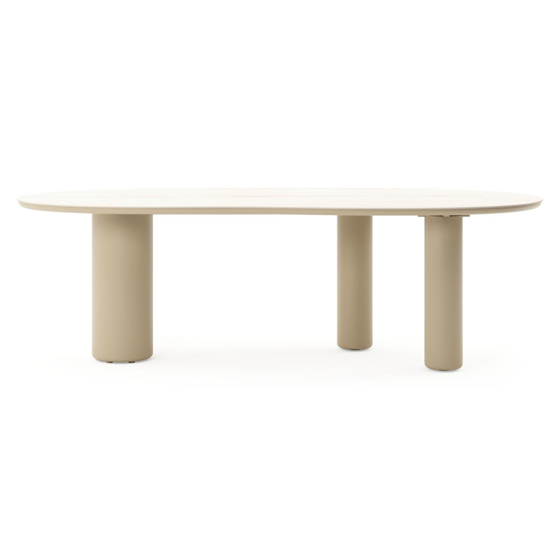 Amico tuintafel organisch in beige aluminium en volkeramiek Travertino Bianco - L 240 x B 110 x H 73.5 cm