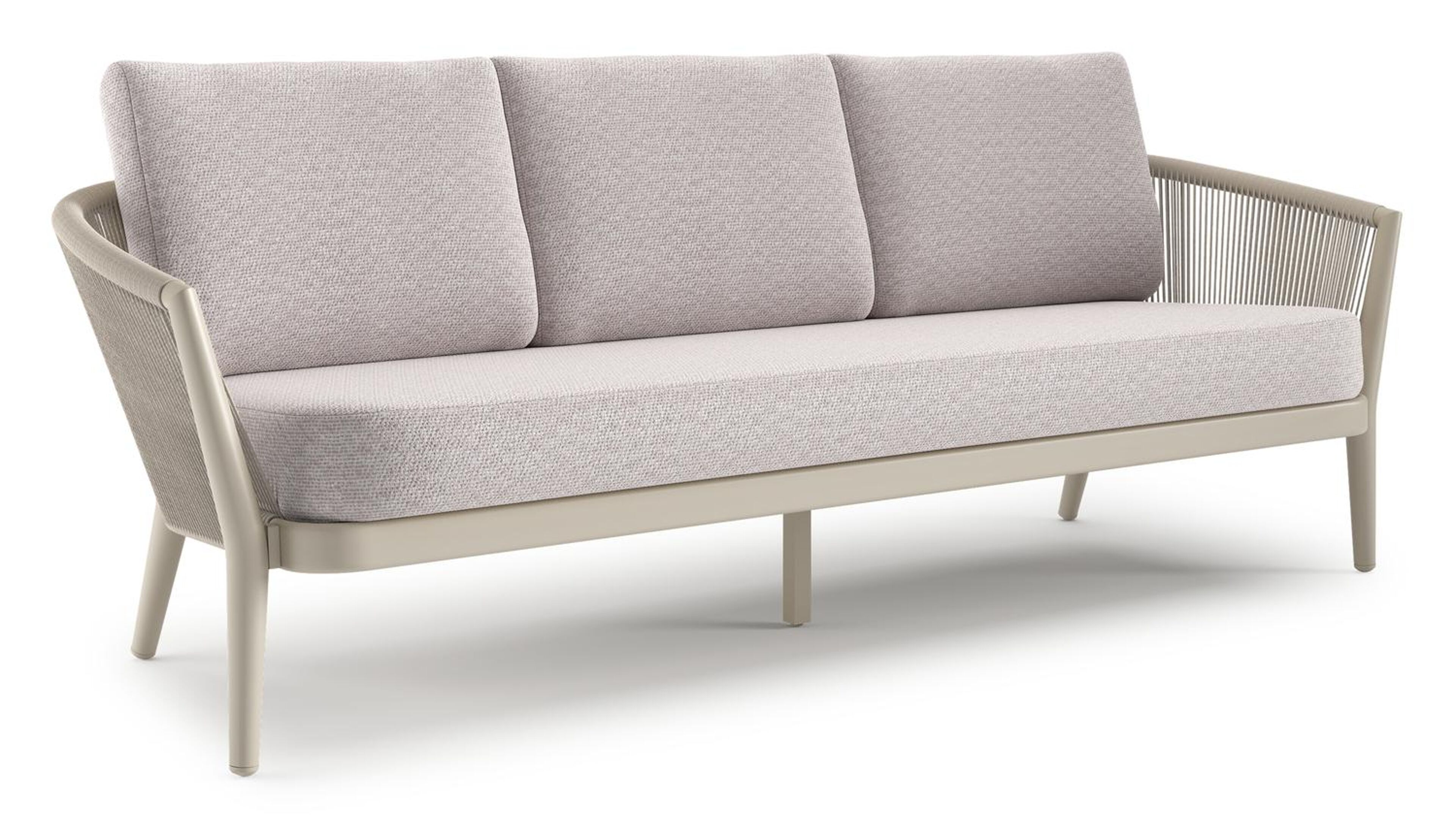 Orso loungebank in beige aluminium en beige verticaal geweven ronde rope met Wander Gobi all weather sunbrella® luxe kussen