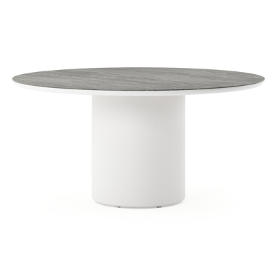 Amico tuintafel rond in wit aluminium en volkeramiek Aspen Grey - Dia. 148 x H 73.5 cm