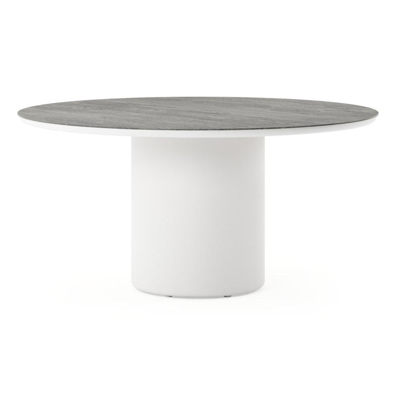 Amico tuintafel rond in wit aluminium en volkeramiek Aspen Grey - Dia. 148 x H 73.5 cm