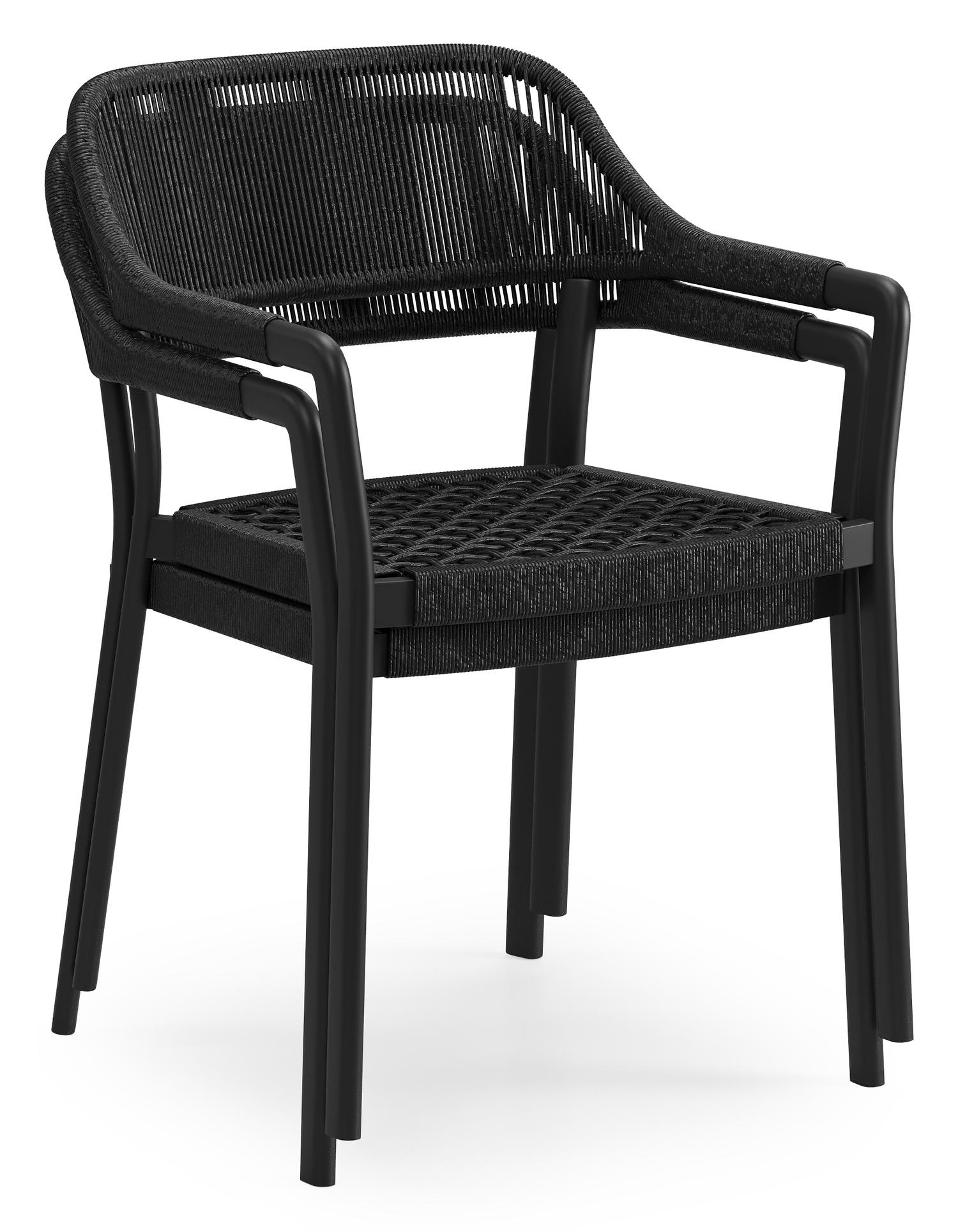 Chaise de jardin empilable Cesano in aluminium noir et résine tressée noir