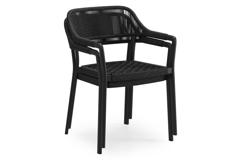 Cesano stapelbare tuinstoel in zwart aluminium en zwart wicker