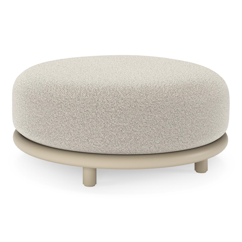 Lomano poef in beige aluminium en beige verticaal geweven luxe vlakke rope met Firenze Sand all weather solica