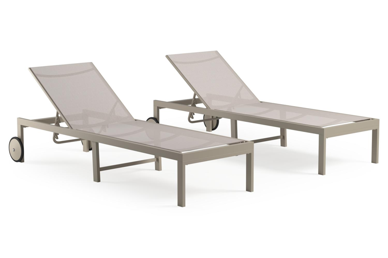 Set van 2 Alba ligbedden in beige aluminium en beige single textileen