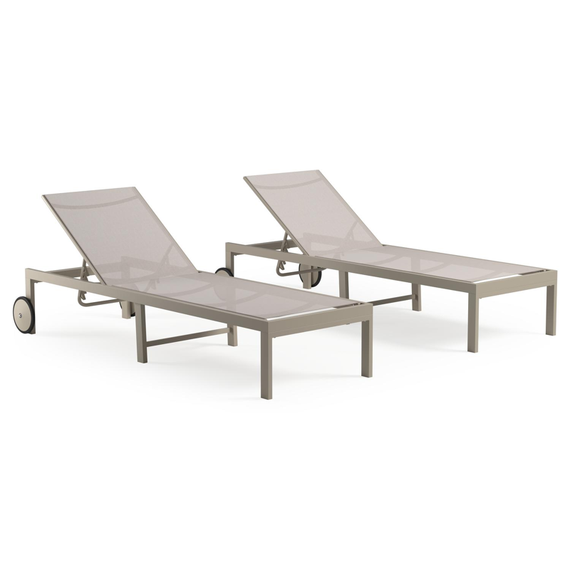 Set van 2 Alba ligbedden in beige aluminium en beige single textileen