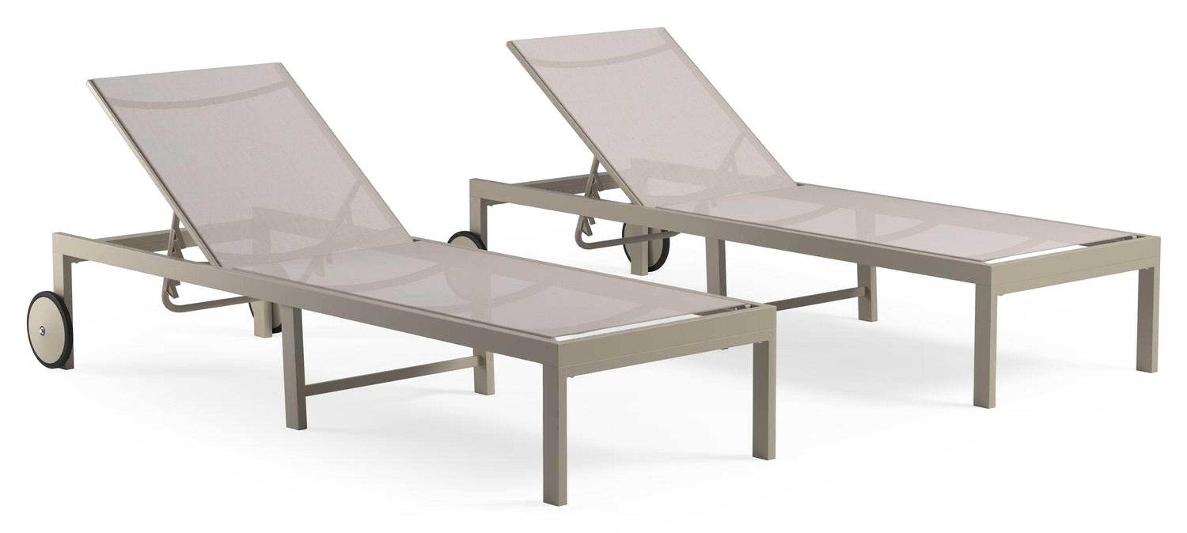 Set van 2 Alba ligbedden in beige aluminium en beige single textileen