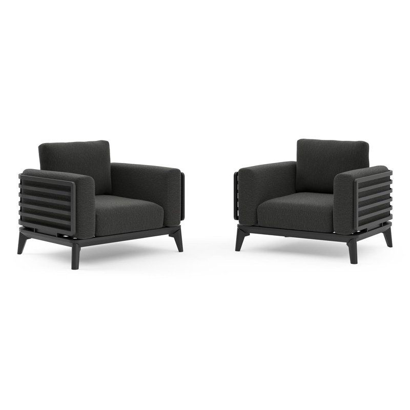 Set van 2 Mosa loungestoelen in zwart aluminium met sky black weather+ softtouch kussens