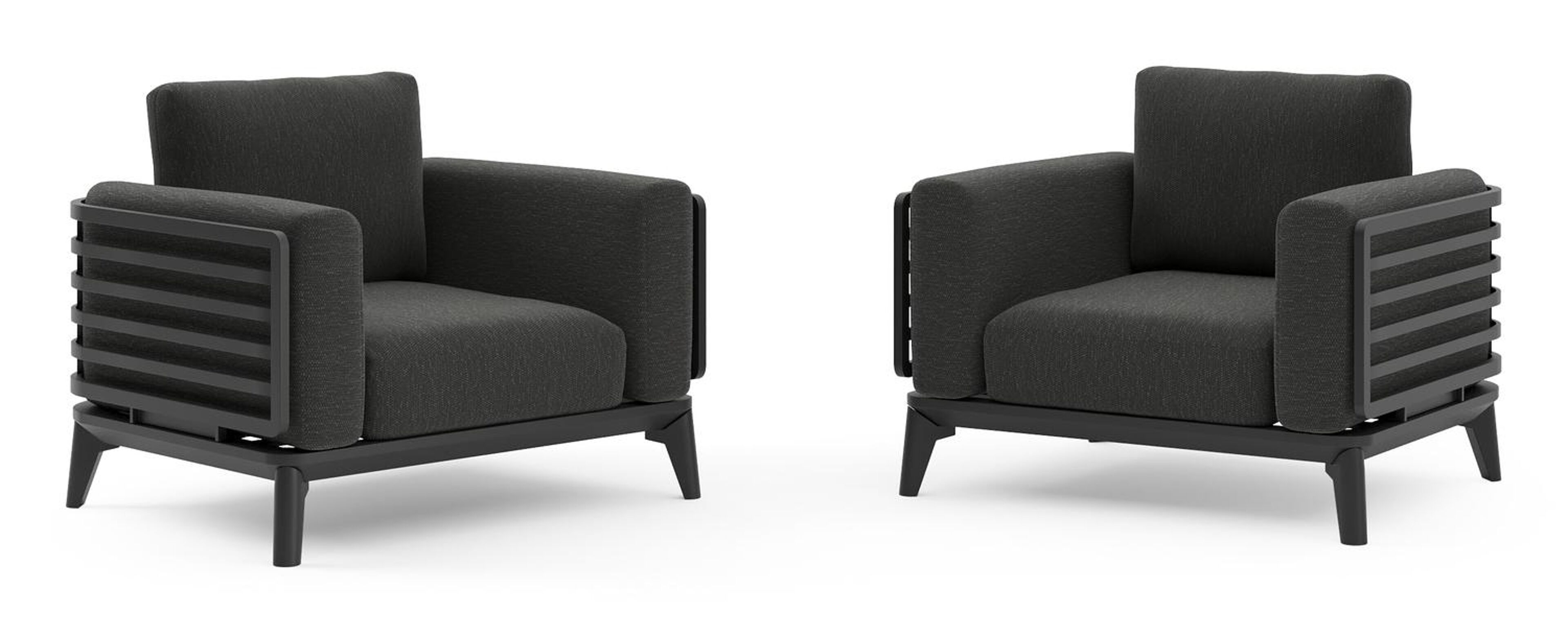 Set van 2 Mosa loungestoelen in zwart aluminium met sky black weather+ softtouch kussens