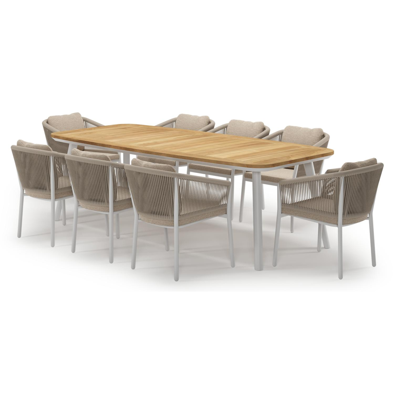 Mosa tuinset in wit aluminium en teak met 8 Gerona tuinstoelen