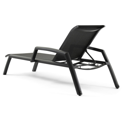 Chaise longue réglable Bari en aluminium noir avec textilène noir avec accoudoir