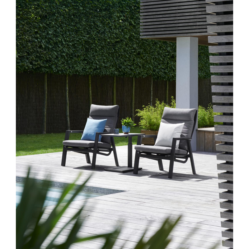 Prato balkonset in zwart aluminium met grijs weather+ textilene kussens