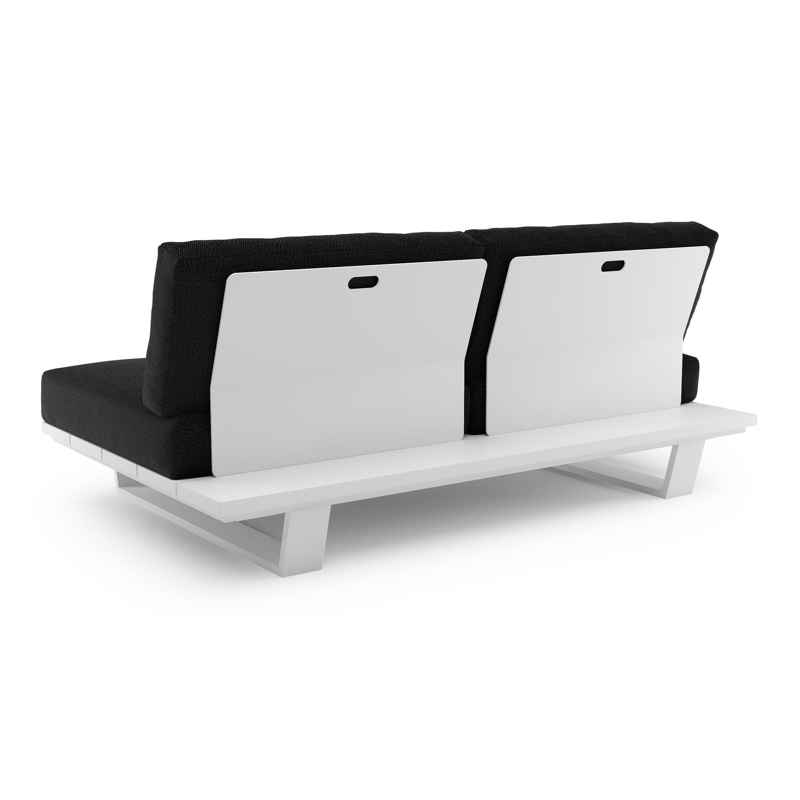 Canapé de jardin Pagino en aluminium blanc et coussins en all weather sunbrella® luxe lopi baribal